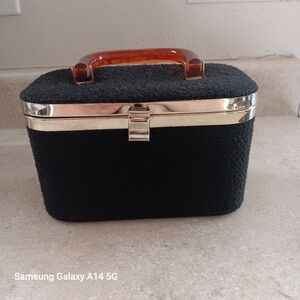 Vintage JR Julius Resnick Box Bag Wool Black Tweed Handbag Train Case Purse